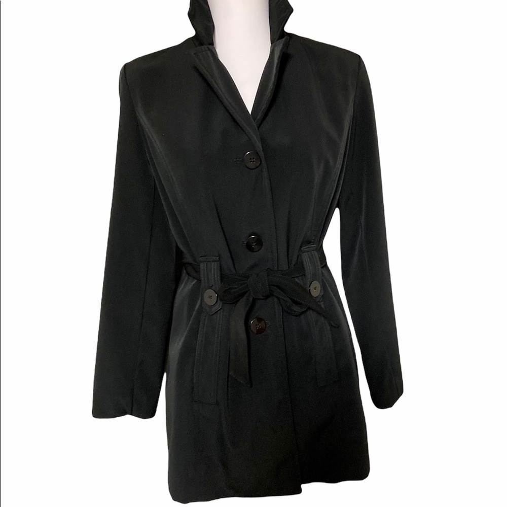 Merona Black Fully Lined Belted Trench Rain Coat